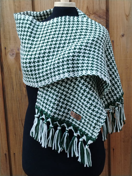 Bufanda de lana blanco y verde en pied-de-poule