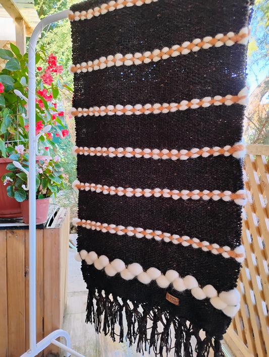 Piecera de lana de oveja castaña franjas vellón